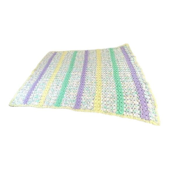 Handmade Pastel Rainbow Baby Afghan Crochet cRIB Blanket Green Purple 34”x27” - Picture 7 of 7